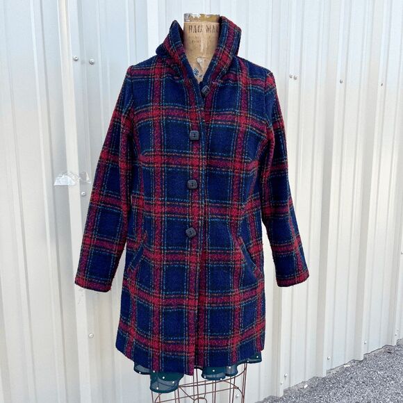 VTG Michael Tyler Hooded Plaid Wool Blend Coat M — Made in Canada - Picture 4 of 8